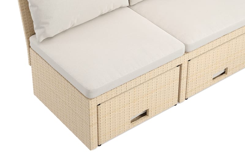 Bahamas Liten Balkongsoffa med dynor och pallar i konstrotting - Beige - Utemöbler & utemiljö - Balkong & altan - Balkongmöbler - Balkongsoffa