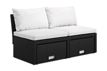 Bahamas Liten Balkongsoffa med dynor och pallar i konstrotting - Svart - Utemöbler & utemiljö - Balkong & altan - Balkongmöbler - Balkongsoffa