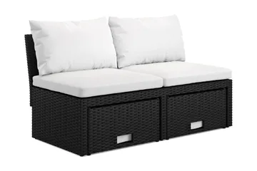 Bahamas Liten Balkongsoffa med dynor och pallar i konstrotting - Svart - Utemöbler & utemiljö - Balkong & altan - Balkongmöbler - Balkongsoffa