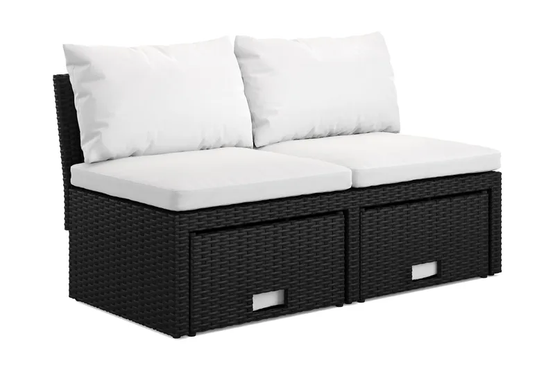 Bahamas Liten Balkongsoffa med dynor och pallar i konstrotting - Svart - Utemöbler & utemiljö - Balkong & altan - Balkongmöbler - Balkongsoffa