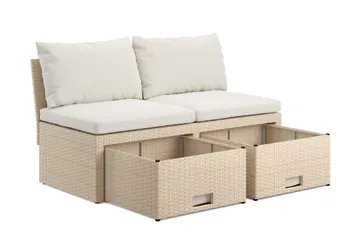 Bahamas Liten Balkongsoffa med dynor och pallar i konstrotting - Beige - Utemöbler & utemiljö - Balkong & altan - Balkongmöbler - Balkongsoffa