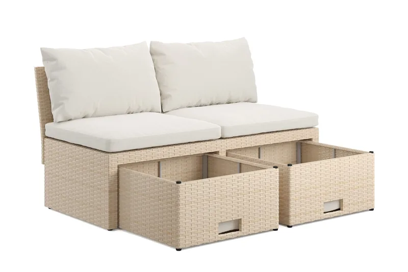 Bahamas Liten Balkongsoffa med dynor och pallar i konstrotting - Beige - Utemöbler & utemiljö - Balkong & altan - Balkongmöbler - Balkongsoffa