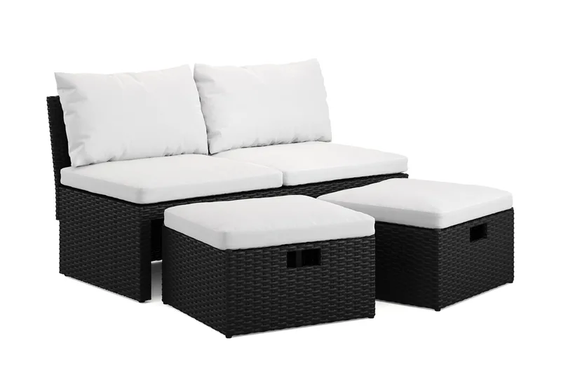 Bahamas Liten Balkongsoffa med dynor och pallar i konstrotting - Svart - Utemöbler & utemiljö - Balkong & altan - Balkongmöbler - Balkongsoffa