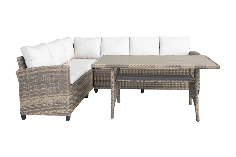 James Light Stor l-formad loungegrupp utomhus i konstrotting med förvaring och vita dynor - Brun / Beige - Utemöbler & utemiljö - Loungemöbler - Loungeset & loungegrupp