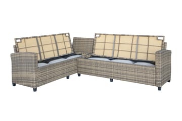 James Light Stor l-formad loungegrupp utomhus i konstrotting med förvaring och vita dynor - Brun / Beige - Utemöbler & utemiljö - Loungemöbler - Loungeset & loungegrupp