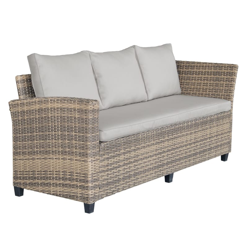 James Light Stor L-formad vändbar loungegrupp utomhus i konstrotting med förvaring och vita dynor - Brun / Beige - Utemöbler & utemiljö - Loungemöbler - Loungeset & loungegrupp