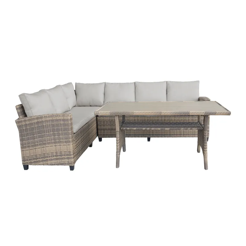 James Light Stor L-formad vändbar loungegrupp utomhus i konstrotting med förvaring och vita dynor - Brun / Beige - Utemöbler & utemiljö - Loungemöbler - Loungeset & loungegrupp