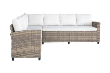 James Light Stor L-formad vändbar loungegrupp utomhus i konstrotting med förvaring och vita dynor - Brun / Beige - Utemöbler & utemiljö - Loungemöbler - Loungeset & loungegrupp