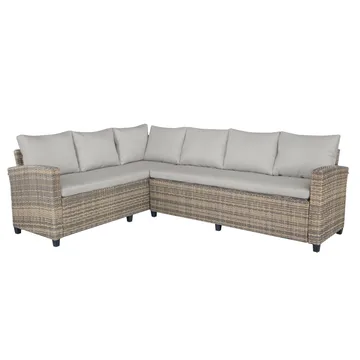 James Light Stor L-formad vändbar loungegrupp utomhus i konstrotting med förvaring och vita dynor - Brun / Beige - Utemöbler & utemiljö - Loungemöbler - Loungeset & loungegrupp