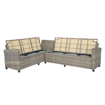 James Light Stor L-formad vändbar loungegrupp utomhus i konstrotting med förvaring och vita dynor - Brun / Beige - Utemöbler & utemiljö - Loungemöbler - Loungeset & loungegrupp