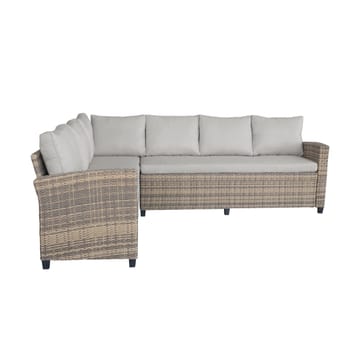 James Light Stor L-formad vändbar loungegrupp utomhus i konstrotting med förvaring och vita dynor - Brun / Beige - Utemöbler & utemiljö - Loungemöbler - Loungeset & loungegrupp