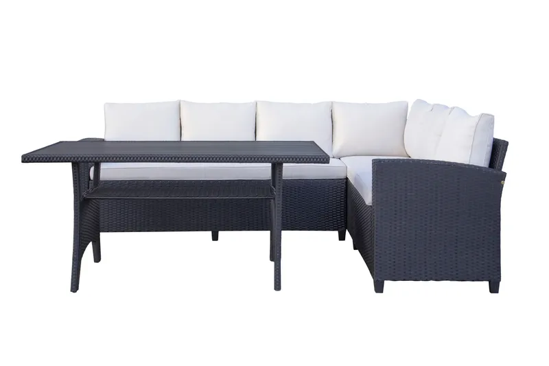 James Light Stor L-formad vändbar loungegrupp utomhus i konstrotting med förvaring och vita dynor - Svart - Utemöbler & utemiljö - Loungemöbler - Loungeset & loungegrupp