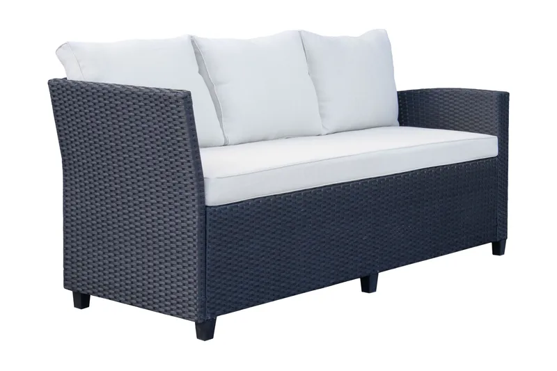 James Light Stor L-formad vändbar loungegrupp utomhus i konstrotting med förvaring och vita dynor - Svart - Utemöbler & utemiljö - Loungemöbler - Loungeset & loungegrupp