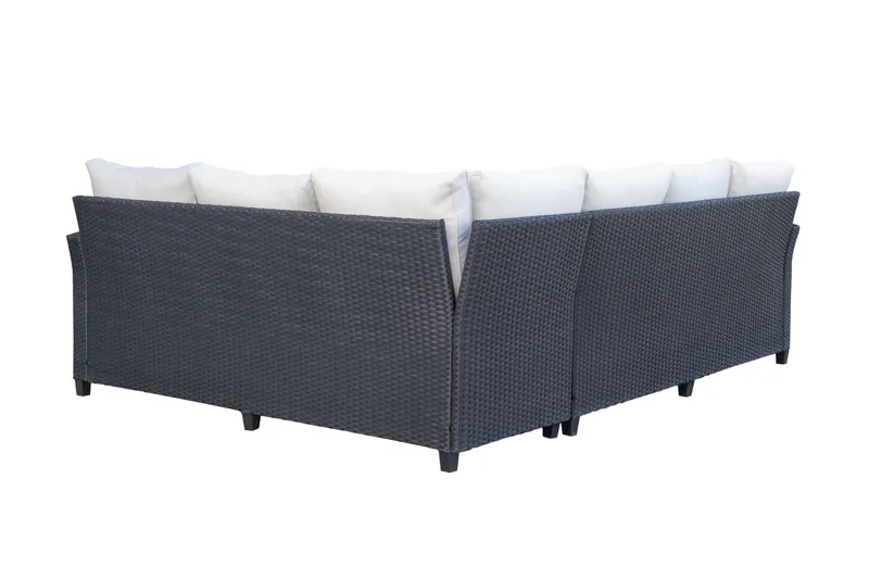 James Light Stor L-formad vändbar loungegrupp utomhus i konstrotting med förvaring och vita dynor - Svart - Utemöbler & utemiljö - Loungemöbler - Loungeset & loungegrupp
