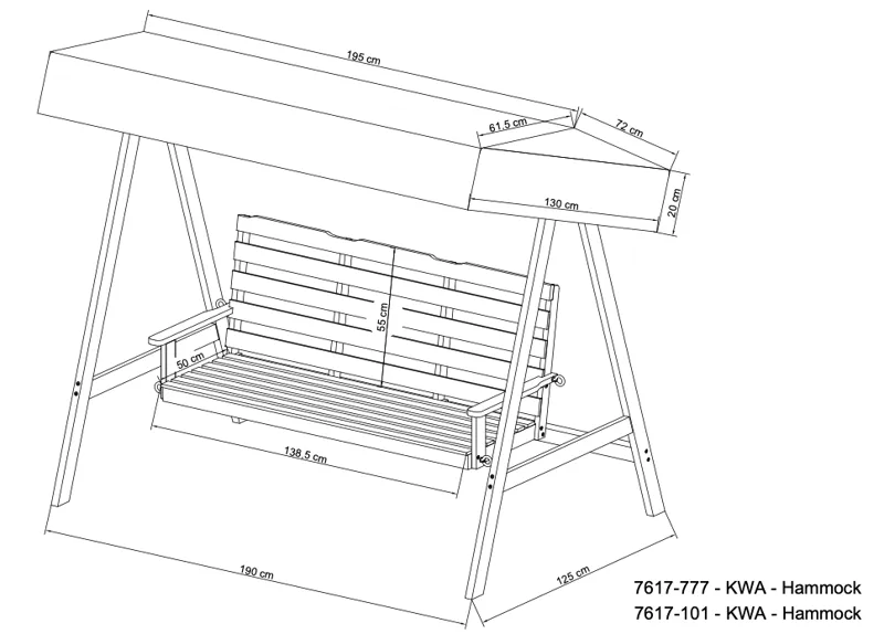 Landet Hammock Gungsoffa med tak i akacia trä inklusive dynor 195x125x159 - Blå / Vit - Utemöbler & utemiljö - Utesoffa - Hammock