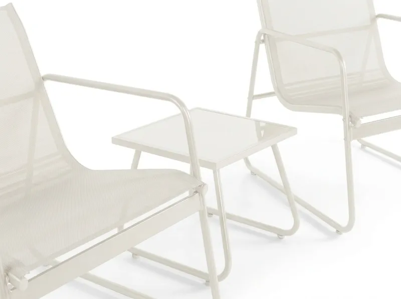 Pelanda Caféset Utomhus - Bord med frostad glasskiva och fåtöljer i stål - Beige - Utemöbler & utemiljö - Loungemöbler - Loungeset & loungegrupp