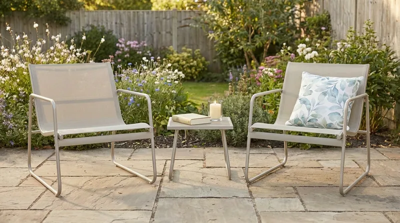 Pelanda Caféset Utomhus - Bord med frostad glasskiva och fåtöljer i stål - Beige - Utemöbler & utemiljö - Loungemöbler - Loungeset & loungegrupp