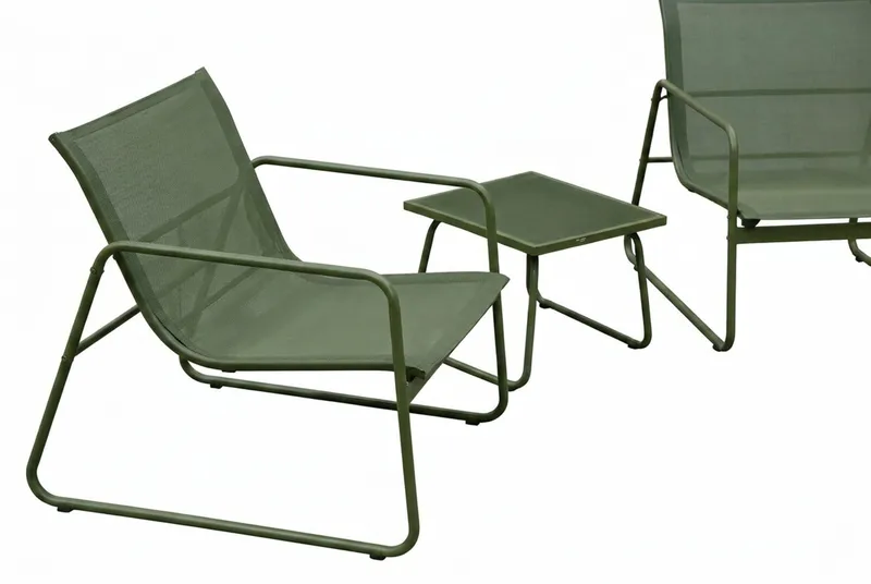 Pelanda Caféset Utomhus - Bord med frostad glasskiva och fåtöljer i stål - Grön - Utemöbler & utemiljö - Loungemöbler - Loungeset & loungegrupp