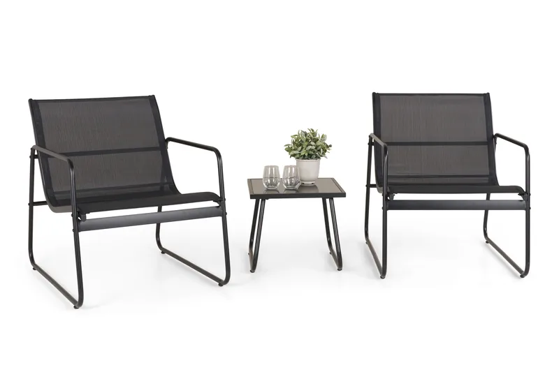 Pelanda Caféset Utomhus - Bord med frostad glasskiva och fåtöljer i stål - Svart - Utemöbler & utemiljö - Loungemöbler - Loungeset & loungegrupp
