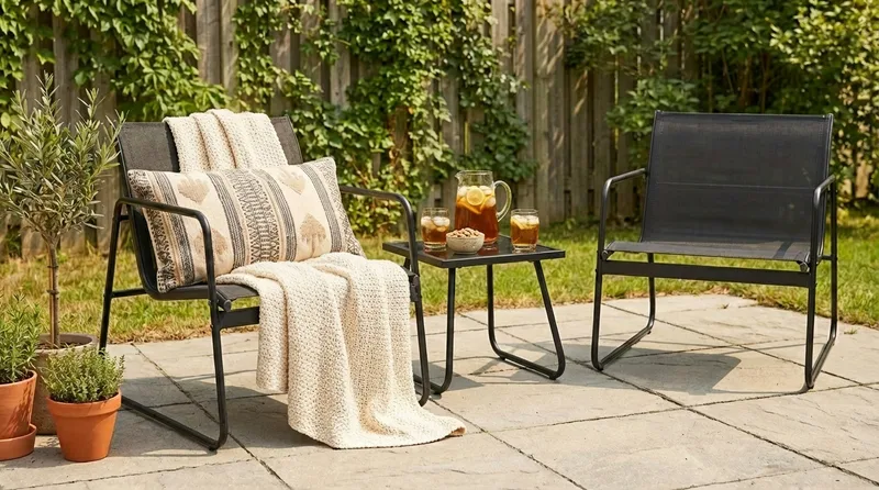 Pelanda Caféset Utomhus - Bord med frostad glasskiva och fåtöljer i stål - Svart - Utemöbler & utemiljö - Loungemöbler - Loungeset & loungegrupp