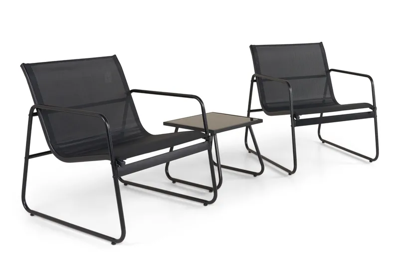 Pelanda Caféset Utomhus - Bord med frostad glasskiva och fåtöljer i stål - Svart - Utemöbler & utemiljö - Loungemöbler - Loungeset & loungegrupp