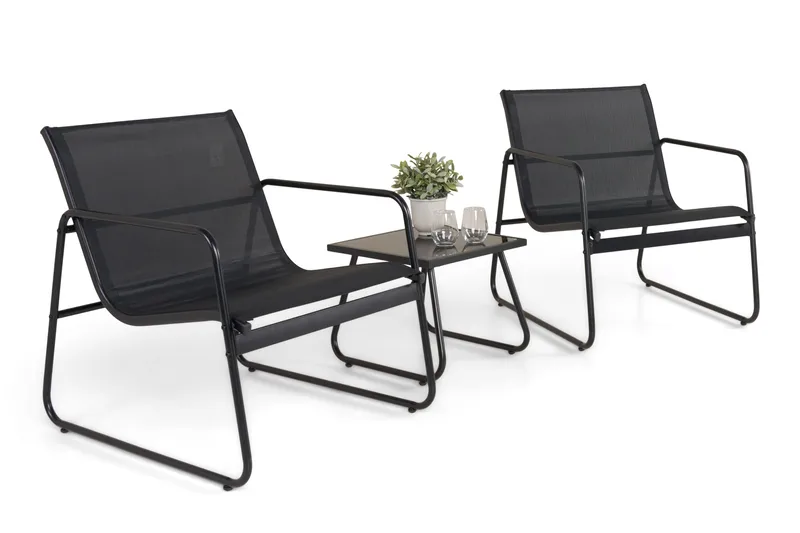 Pelanda Caféset Utomhus - Bord med frostad glasskiva och fåtöljer i stål - Svart - Utemöbler & utemiljö - Loungemöbler - Loungeset & loungegrupp
