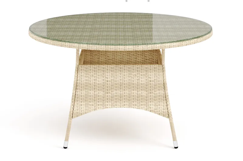 Thor Runt Matbord Utomhus 140 cm i konstrotting med glasskiva - Beige - Utemöbler & utemiljö - Utebord & trädgårdsbord - Matbord utomhus