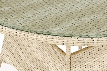 Thor Runt Matbord Utomhus 140 cm i konstrotting med glasskiva - Beige - Utemöbler & utemiljö - Utebord & trädgårdsbord - Matbord utomhus