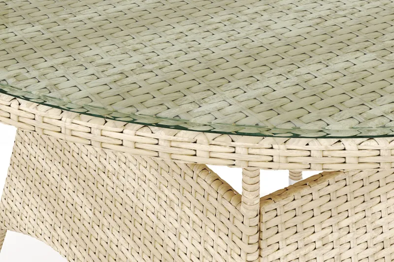 Thor Runt Matbord Utomhus 140 cm i konstrotting med glasskiva - Beige - Utemöbler & utemiljö - Utebord & trädgårdsbord - Matbord utomhus