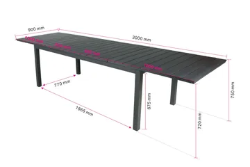Tunis Rektangulärt Stort Förlängningsbart Matbord utomhus 205/305x90 cm i metall plast - Svart - Utemöbler & utemiljö - Utebord & trädgårdsbord - Matbord utomhus