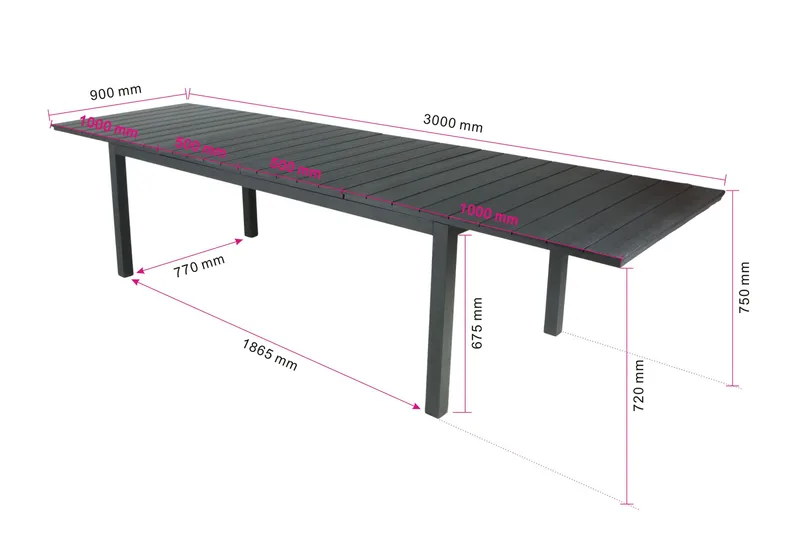 Tunis Rektangulärt Stort Förlängningsbart Matbord utomhus 205/305x90 cm i metall plast - Svart - Utemöbler & utemiljö - Utebord & trädgårdsbord - Matbord utomhus