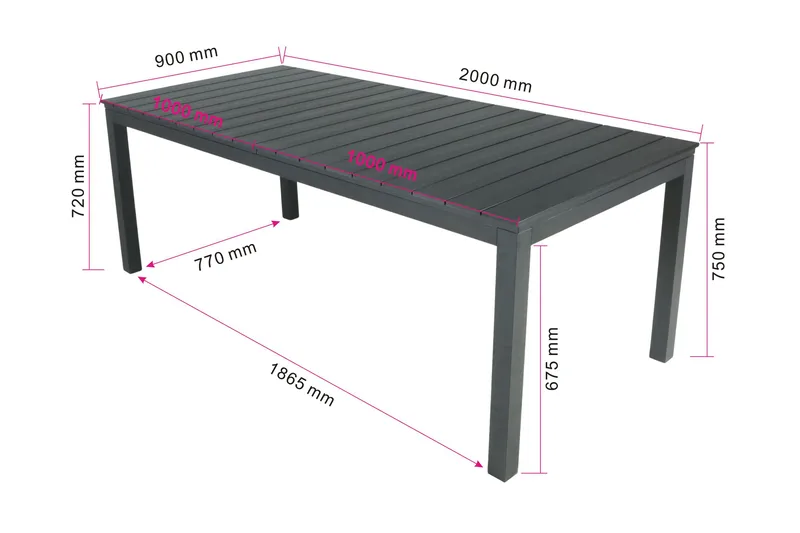 Tunis Rektangulärt Stort Förlängningsbart Matbord utomhus 205/305x90 cm i metall plast - Svart - Utemöbler & utemiljö - Utebord & trädgårdsbord - Matbord utomhus