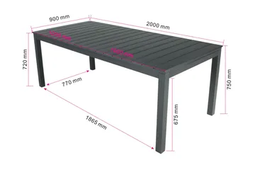 Tunis Rektangulärt Stort Förlängningsbart Matbord utomhus 205/305x90 cm i metall plast - Svart - Utemöbler & utemiljö - Utebord & trädgårdsbord - Matbord utomhus