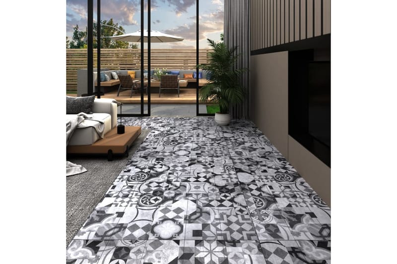 Golvbrädor i PVC 5,26 m² 2 mm grå mönster - Grå - Trall