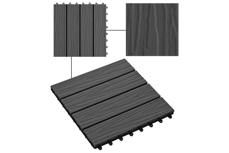 Trall 11 st djupt mönster WPC 30x30 cm 1 kvm svart - Svart - Trall balkong - Trall