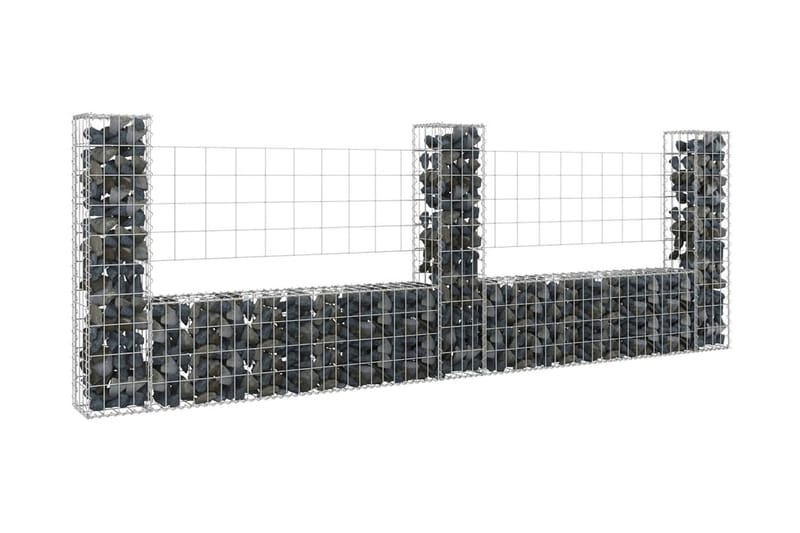 U-formad gabionkorg med 3 stolpar järn 260x20x100 cm - Silver - Staket & grind