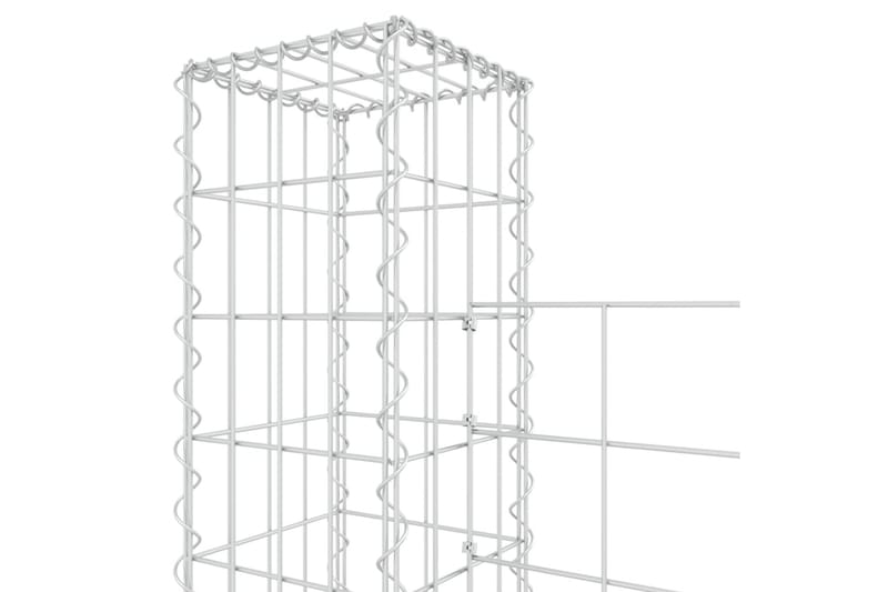 U-formad gabionkorg med 3 stolpar järn 260x20x200 cm - Silver - Staket & grind