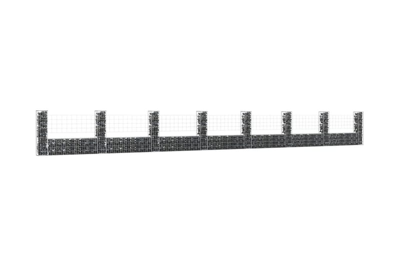 U-formad gabionkorg med 8 stolpar järn 860x20x100 cm - Silver - Staket & grind