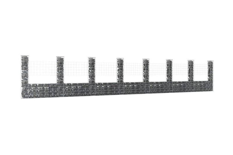 U-formad gabionkorg med 8 stolpar järn 860x20x150 cm - Silver - Staket & grind