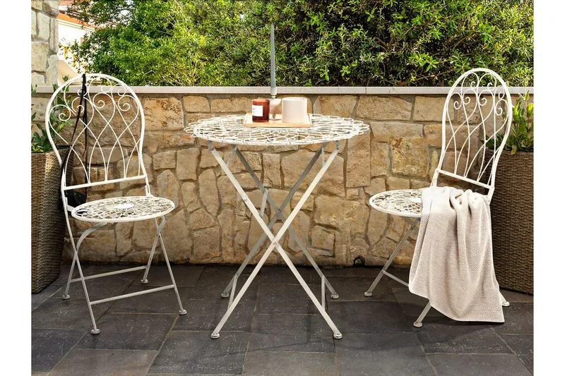 Alanya Runt Hopfällbart Cafébord och Bistrobord Utomhus 70 cm Metall - Vit - Utemöbler & utemiljö - Utebord & trädgårdsbord - Cafébord