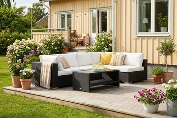 Bahamas Soffbord med hylla Utomhus 113 cm Konstrotting - Svart - Utemöbler & utemiljö - Utebord & trädgårdsbord - Loungebord & soffbord utomhus