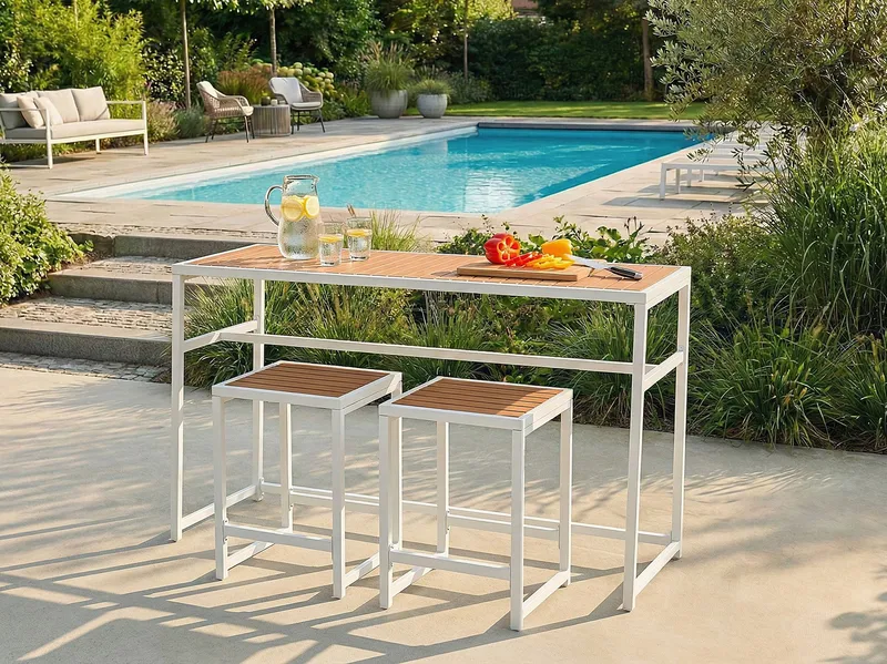 Barbord utomhus Avetrana 50x150 cm - Vit/Brun - Utemöbler & utemiljö - Utebord & trädgårdsbord - Barbord utomhus