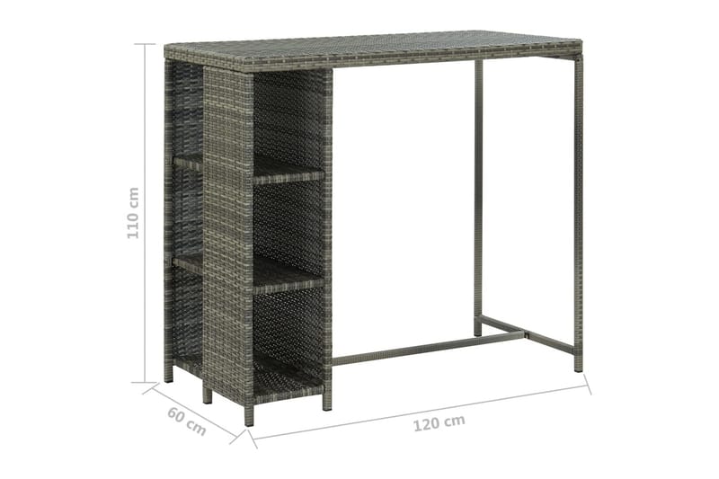 Barbord med förvaringshyllor grå 120x60x110 cm konstrotting - Grå - Barbord utomhus