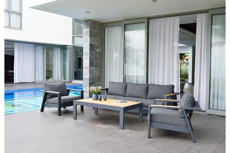 Palau Cafébord och Loungebord Utomhus 143 cm Teak Trä - Grå - Utemöbler & utemiljö - Utebord & trädgårdsbord - Cafébord