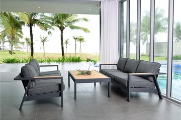 Palau Cafébord och Loungebord Utomhus 143 cm Teak Trä - Grå - Utemöbler & utemiljö - Utebord & trädgårdsbord - Cafébord