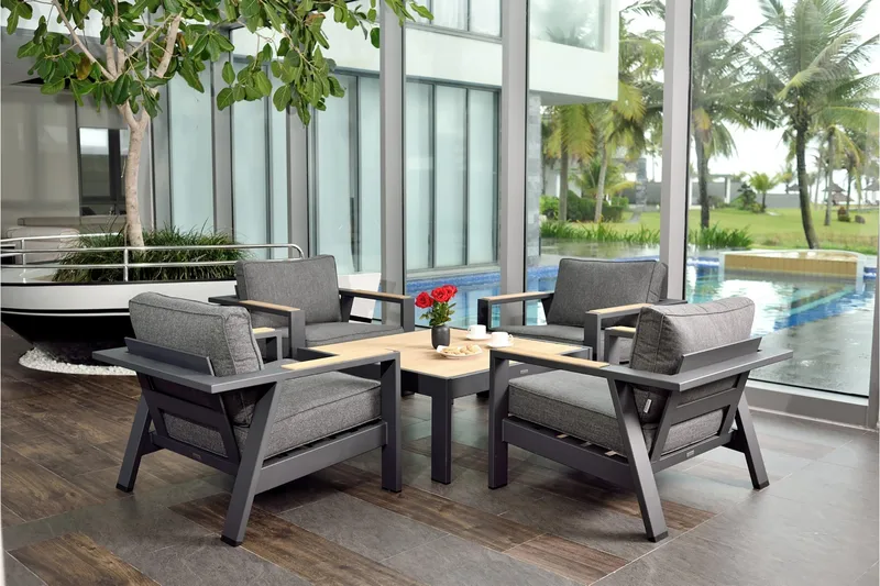 Palau Cafébord och Loungebord Utomhus 63 cm Teak Trä - Grå - Utemöbler & utemiljö - Utebord & trädgårdsbord - Cafébord