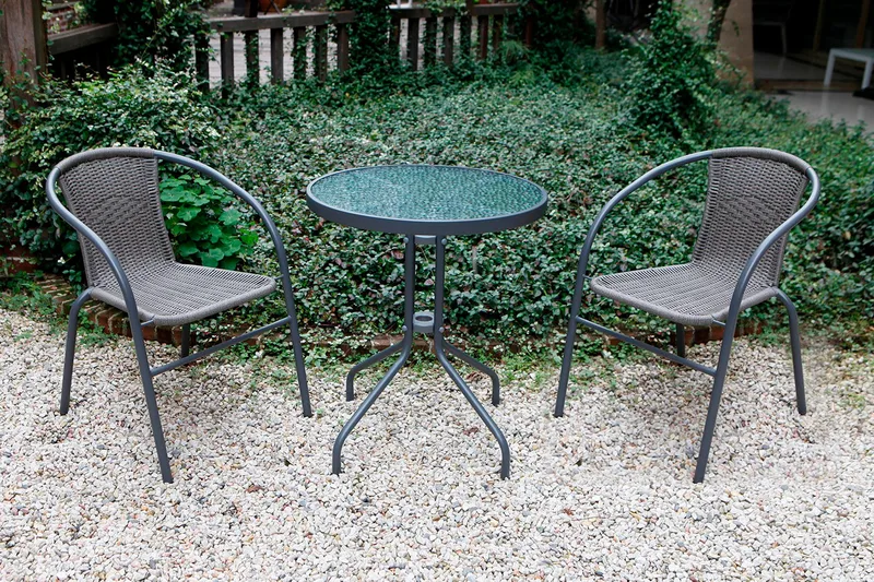 Runt Bistrobord Cafébord 60 cm Glas - Grå - Utemöbler & utemiljö - Utebord & trädgårdsbord - Cafébord