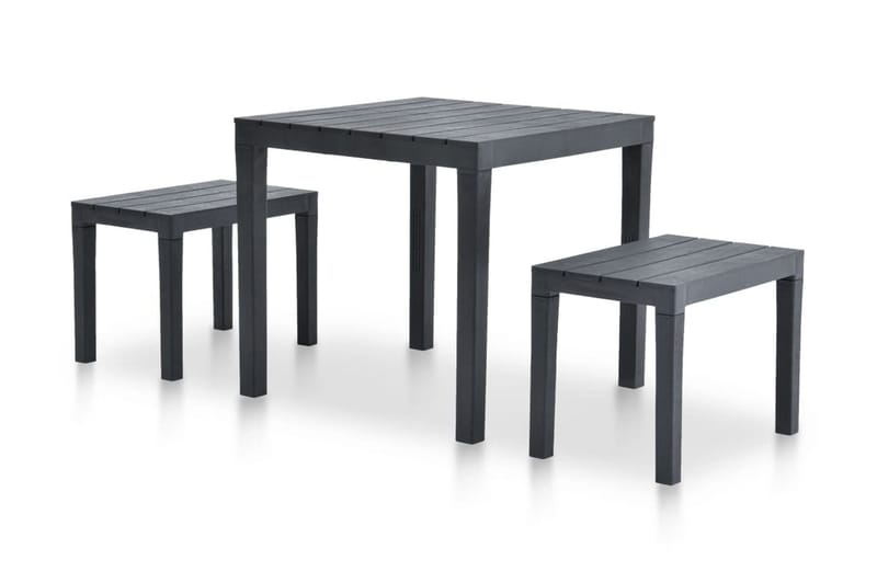 Trädgårdsbord med 2 bänkar plast antracit - Grå - Cafébord