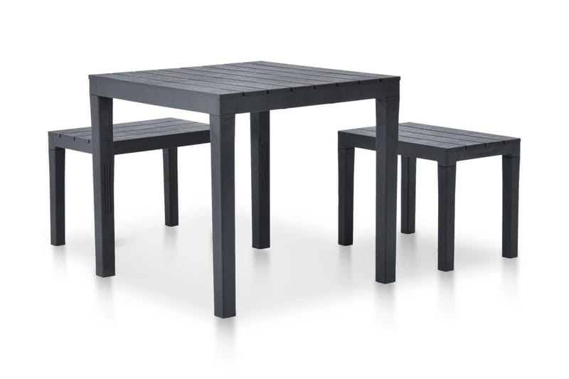 Trädgårdsbord med 2 bänkar plast antracit - Grå - Cafébord