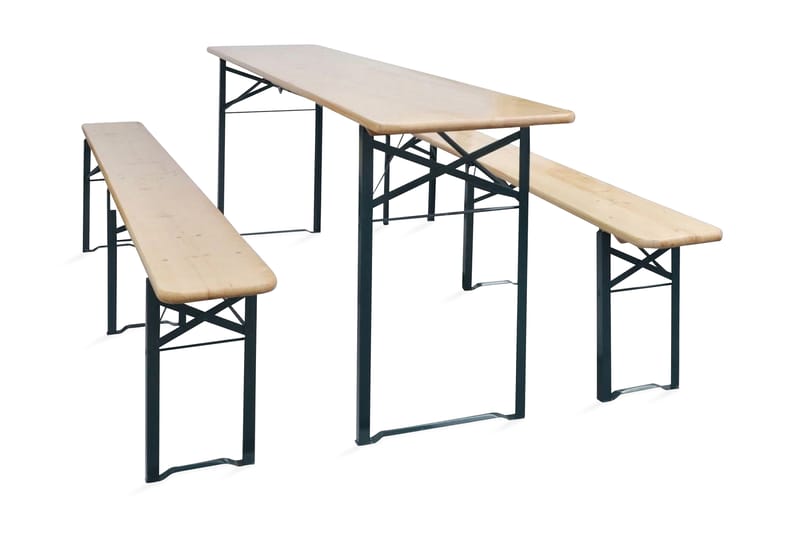Hopfällbart ölbord med 2 bänkar 220 cm granträ - Brun - Picknickbord